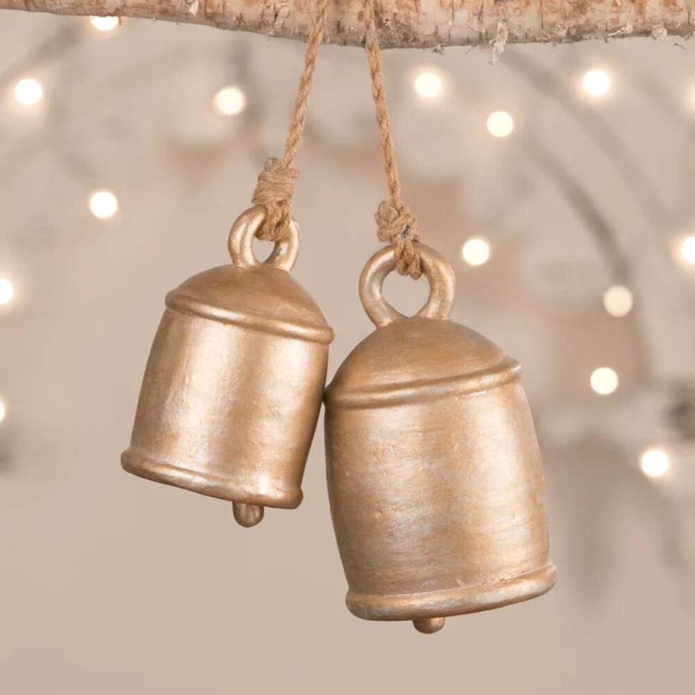 Bethany Lowe Metallic Paper Mache Vintage Inspired Christmas Bells Bell Gold